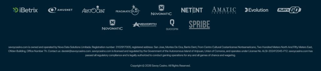 savoycasino firma bilgileri